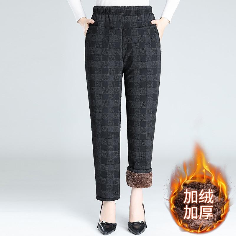 Middle-aged Women's Pants Autumn and Winter Mother Pants Piled and Thickened Outer Wear Cotton Pants Loose Straight Elderly Grandma Thermal Pants