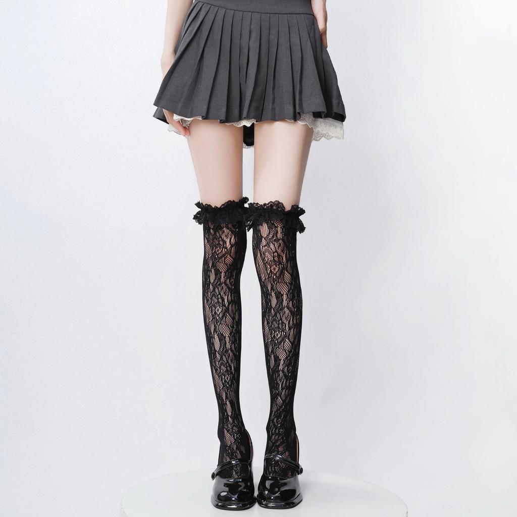 Summer Lolita style lace over-the-knee socks with jacquard hollow mesh design Lolita Girl's Lolita Short Socks