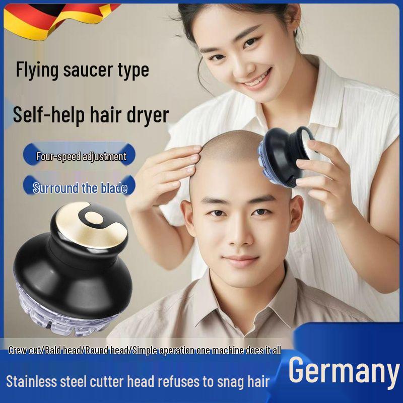 UFO Elektrischer Haarschneider für Herren: Automatischer rotierender Rasierer für Glatzen und Stoppeln