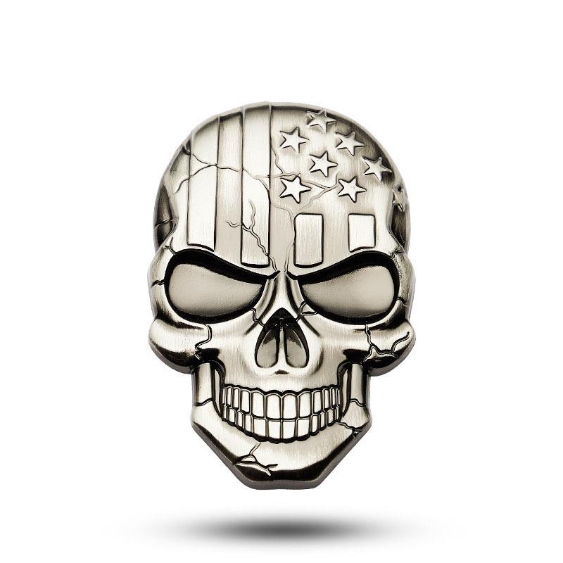 3D American Flag Skull Crossbones Metal Car Emblem Sticker