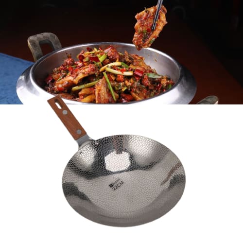 Stainless steel wok, non-stick wok pan, induction-based frying pan, frying pan with wooden handle, non-induction wooden handle, flat base pan for elec
