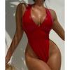 Cuir PU Faux Col en V Extrême Cordon Mini Micro String Maillot de Bain Une Pièce Femme Baigneur Maillot de Bain Natation