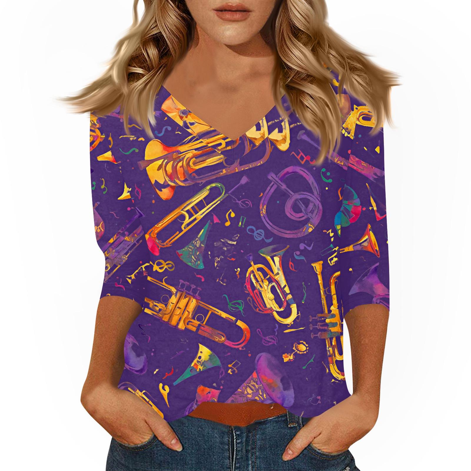 

Женская футболка с принтом, рукав 3/4, повседневная мода на выходные, базовый топ с V-образным вырезом S фиолетовый