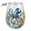 Verre Transparent Épais pour la Maison Thème Océanique Gobelet Méduse/Dauphins/Tortues Marines/Poulpe Peint à la Main Boisson Moderne Minimaliste Transparent