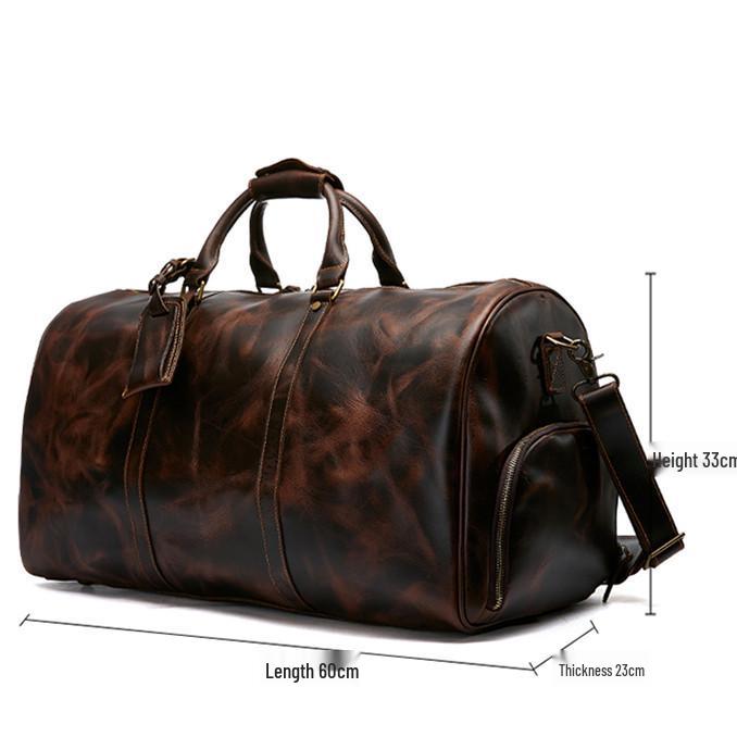 Extra Large Men's Genuine Leather Travel Bag with Shoe Compartment - Handheld, Crossbody, Single Shoulder
