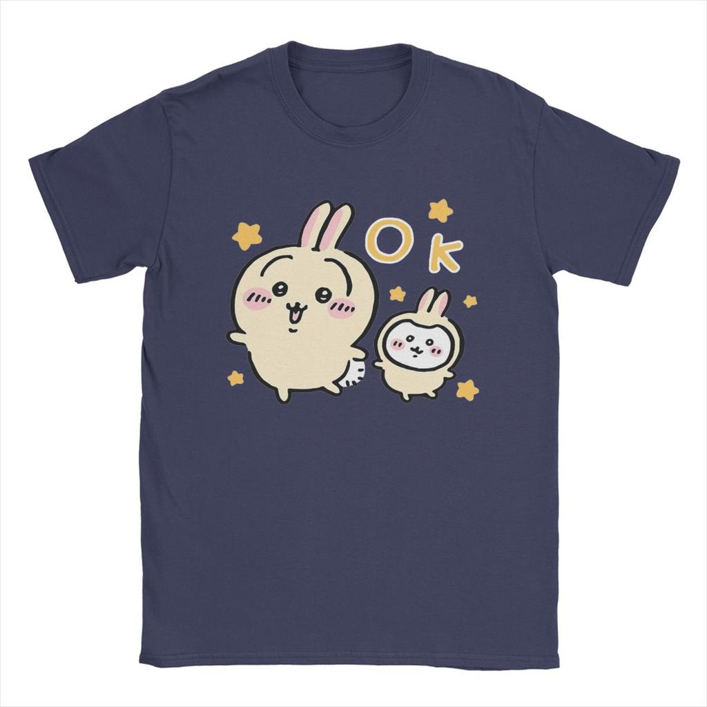 Casual Chiikawa Yellow OK T-Shirts for Men Crew Neck 100% Cotton T Shirt Short Sleeve Tee Shirt Plus Size Clothes