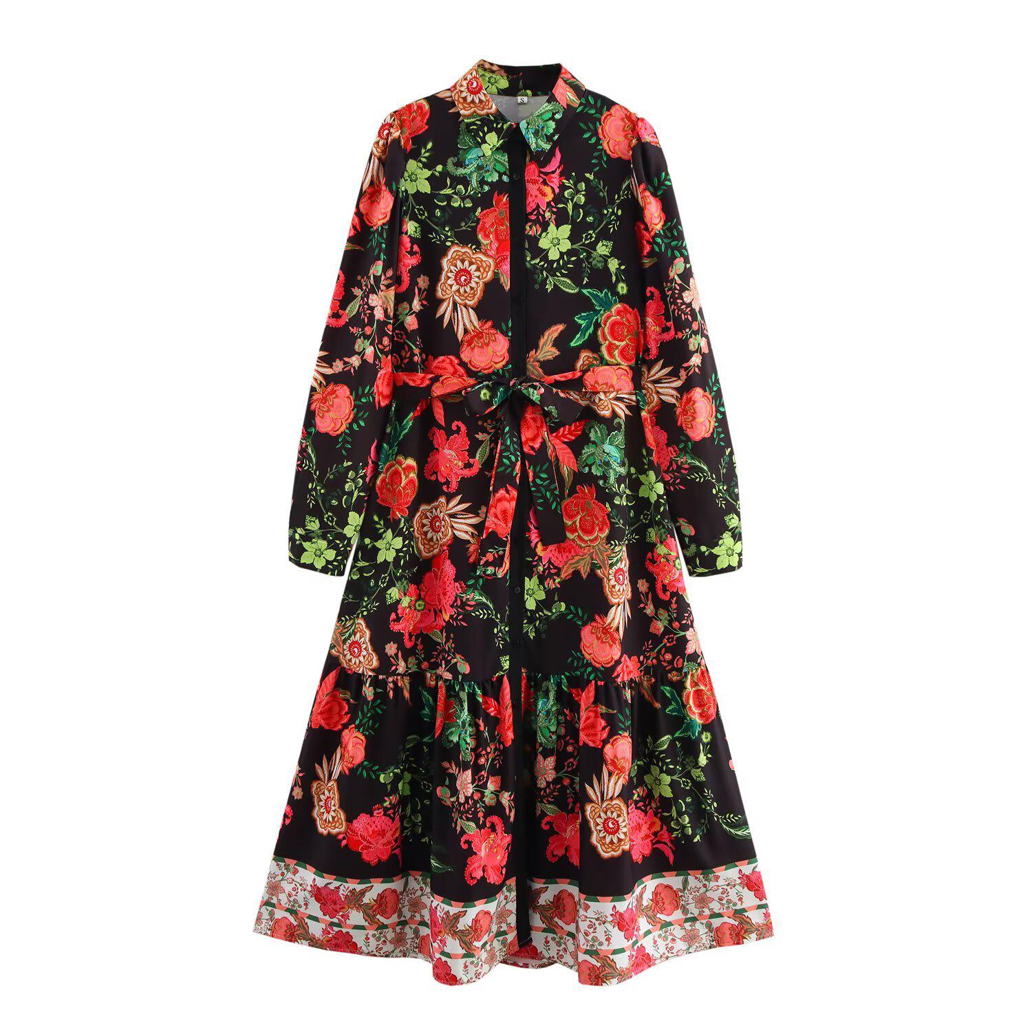 

Весна 2025 Женское повседневное длинное платье с принтом в европейском и американском стиле с завязкой на талии L цветочный