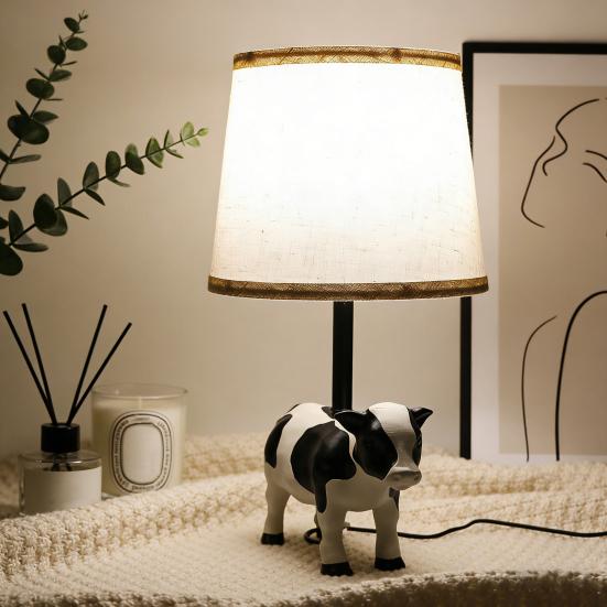 Cute Spotted Cow Table Lamp Cartoon Animal Night Light for Kids Bedroom Desk & Nursery Decor Adorable LED Mood Lighting