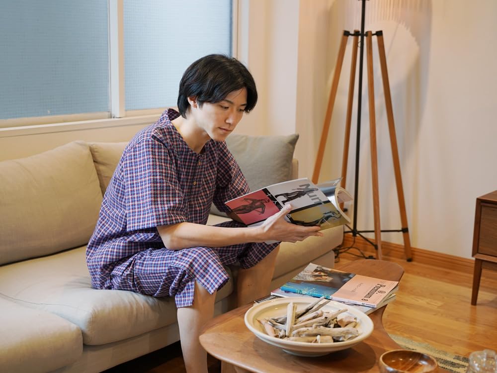 Jinbei Henley Neck High Quality Day Pajamas Made In Japan Shijira Buttons Stylish Kurume Weave BOTAN M Blue Stripes [TAYU-TAFU] Men's Father's