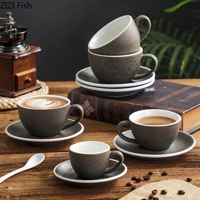 Tazza da Caffè Espresso Tazza in Ceramica Retro Set Tazza da Caffè per Coppia Tè Pomeridiano con Piattino e Cucchiaino Utensili per Bere Casa Ufficio