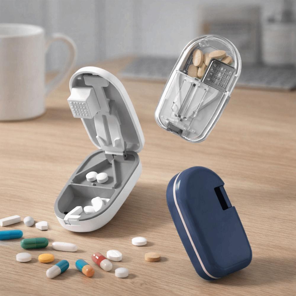 Plastic 2 in 1 Pill Cutter Sealed Pill Storage Box Practical Drug Tablet Organizer For Home Use