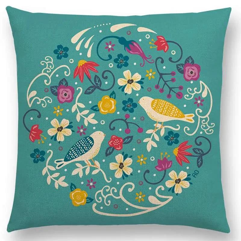 Niedliche kleine Tiere Blumenmuster Sofa Überwurf Kissenbezug Lieblicher Vogel Igel Reh Schwan Hase Kissenbezug