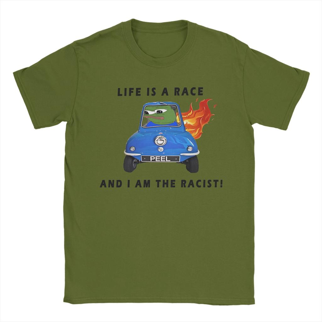 Herren Damen Bedrucktes Das Leben ist ein Rennen, und ich bin der rassistische Pepes der Frosch T-Shirt 100% Baumwolle Frosch Lustiges Meme T-Shirts Kleidung