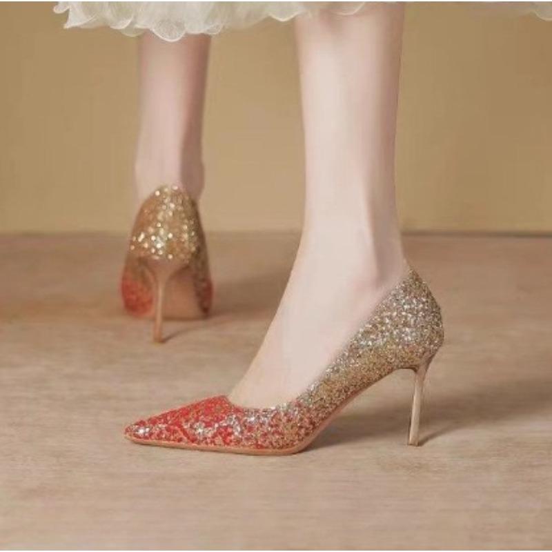 New Women's Elegant Shoes Sexy versatile high heels Sharp pointed fashion sequin shoes Trendy ladies slim pumps Mujer Zapatos