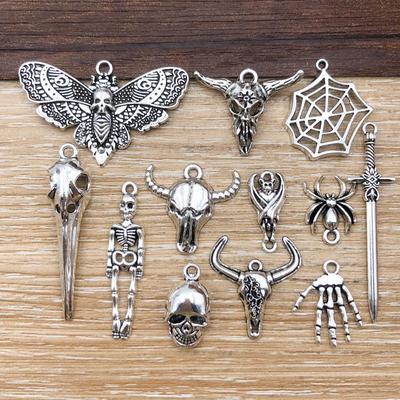 Antique Silver Alloy Spider Web Pendant Charm - Halloween DIY Jewelry Accessory