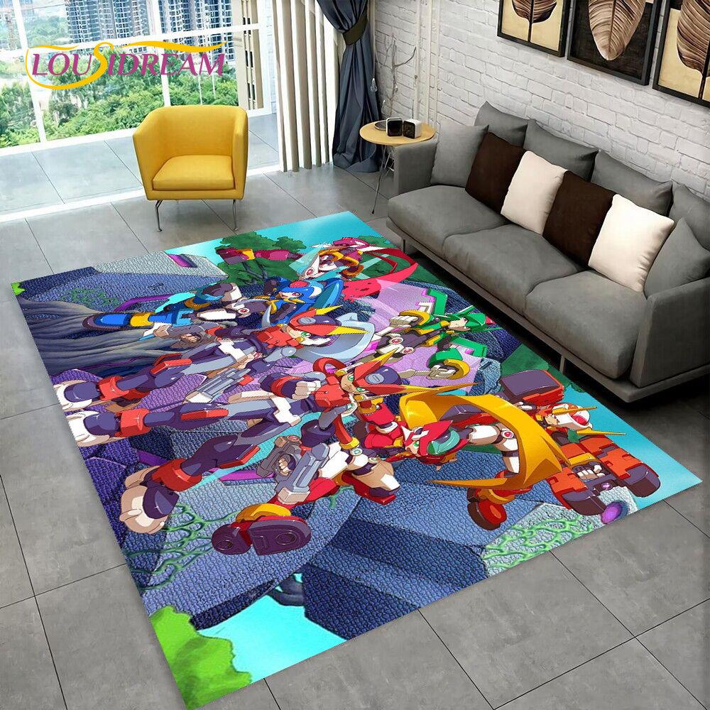 Rockman Megaman Spiel-Cartoon-Teppich, Teppich für Wohnzimmer, Schlafzimmer, Sofa, Fußmatte, Dekoration, Kinder spielen, rutschfeste Bodenmatte