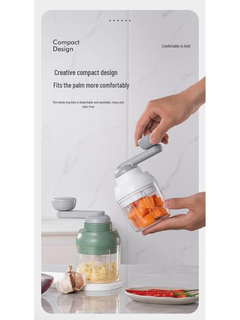 Manual Pull-Crank Garlic Press & Mincer: Compact Handheld Grinder & Chopper