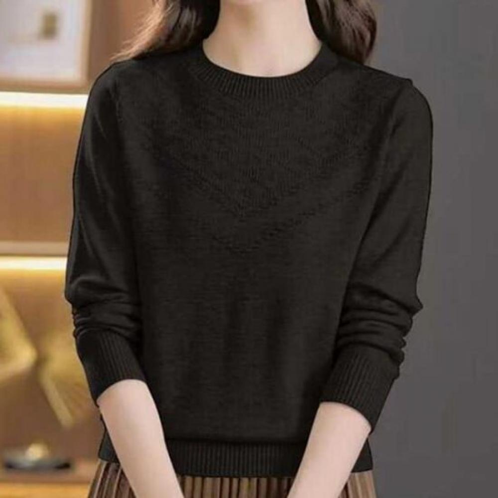 Navava Women Basic STyle Solid Round Neck Long Sleeve KniT T Nk3543