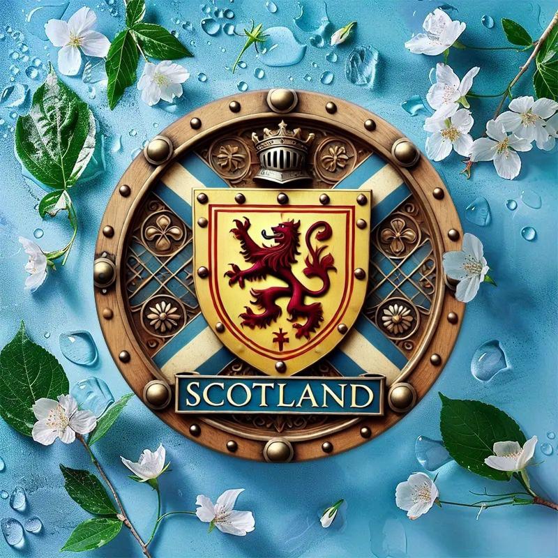 Vintage skotský lev Rampant kulatá hliníková nástěnná deska