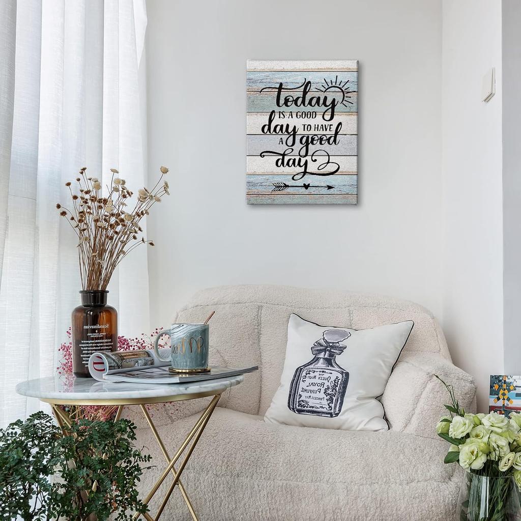 PHAMTE Home Today Is a Good Day To Have a Good Day pirational Quotes Wall Art, Rustic Farmhouse Motivational Saying Print Framed Canvas Painting