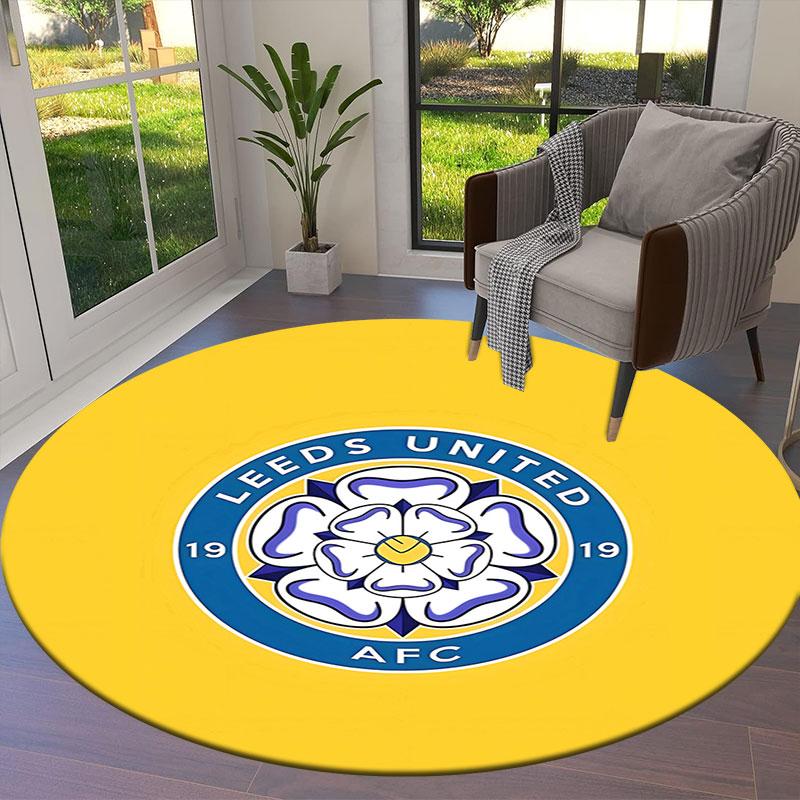 Leeds United Fußballclub Runder Teppich, Teppich für Wohnzimmer Schlafzimmer Sofa Spielzimmer Dekor, Rutschfeste Bodenmatte