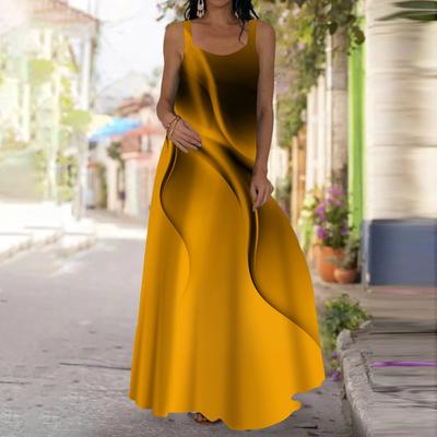 Women's Slip Dress Maxi Long Dress Blue Ripple Print Dress Spring & Summer V Neck Leisure Vacation