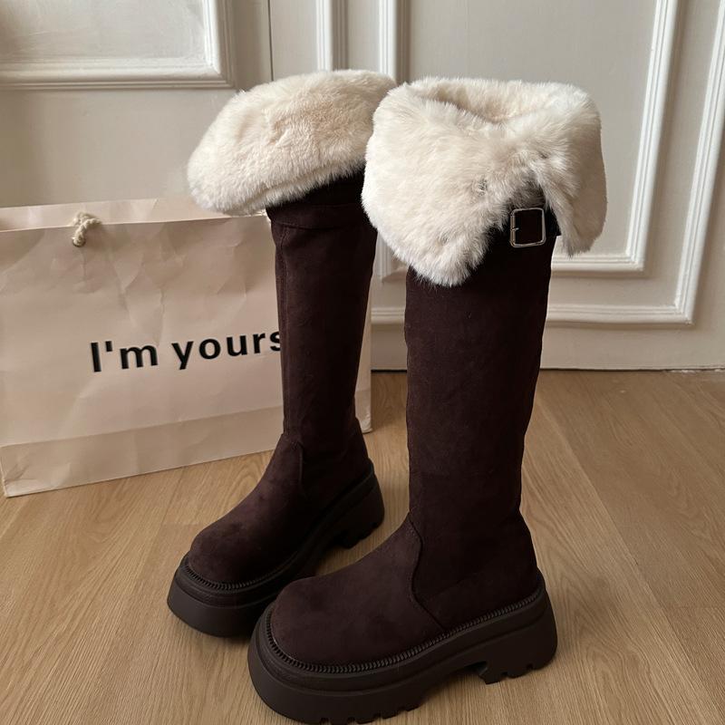 Women's soft elastic winter warm cold padded snow boots thick bottom non-slip wear-resistant outdoor leisure sports tall cotton boots