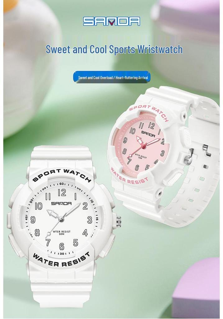Sanda Unisex Student Sport Watch: Fashionable, Academy Style, Large Dial, Luminous, Waterproof Quartz Watch.
