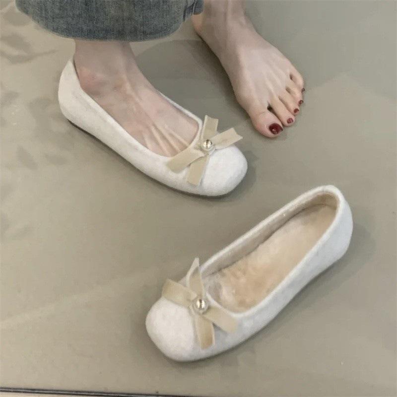 

French bow single shoes women s 2025 spring new models with skirts, velvet inner height increase, evening breeze gentle shoes 39 абрикосовий
