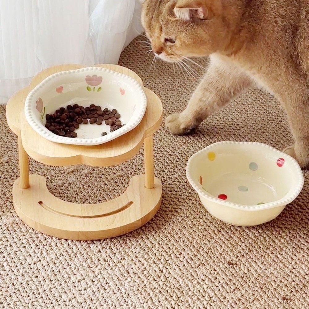 Neck Protection Ceramic Cat Bowl Anti Slip Dog Food Bowl Cute Cat Feeding Station  Wet Dry Food