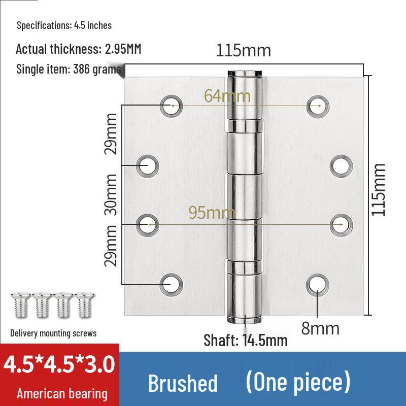 304 Stainless Steel American-Style Widened Hinge for Wood, Metal, and Fire Doors