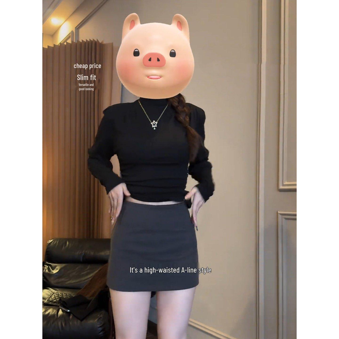

Plus Size Grey Wool Blend High Waist A-Line Skirt: Autumn/Winter Slimming Anti-Exposure Short Skirt 3XL