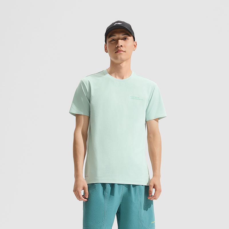 Li-Ning Cooling Tea T Quick-Dry Cool Casual Printed Letter Round Neck Sports Knit Short Sleeve T-Shirt Men Tops Light-Green ATSU587-1
