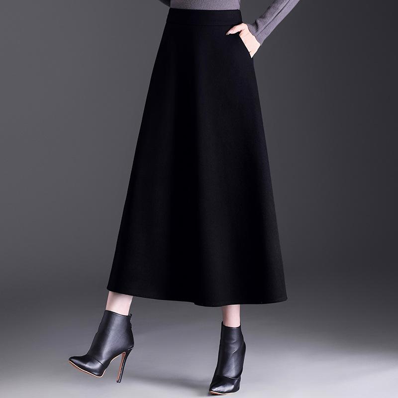Trendy Women's Winter Woolen A-Line Half-Skirt: Mid-Length Flare Design
