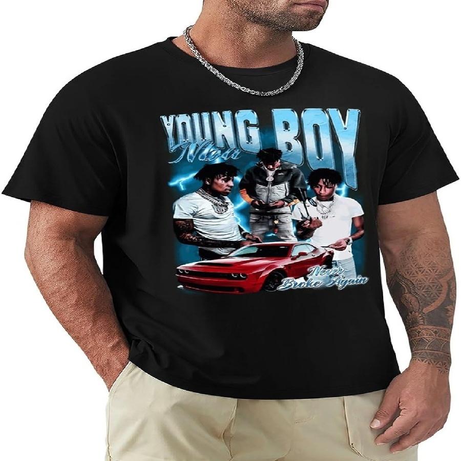 Droomdy Men s T-Shirt YoungBoy Never Rapper Broke Again Cotton Shirts Short Sleeve Tee for Mens S