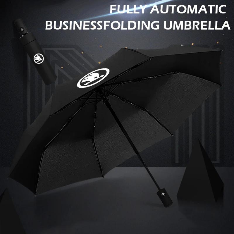 AAABO1 Car Styling Portable Automatic 3-Fold Umbrella for Skoda Vehicles Suitable for Superb, Octavia, Rapid, Kodiaq, Kamiq, Karoq