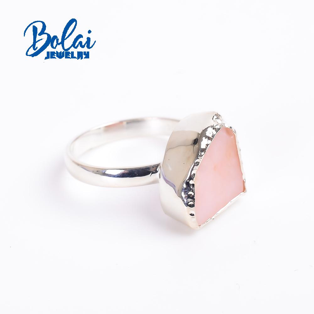 Baroque Gemstone Ring Handmade Natural Pink Opal Rough Gemstone Ring 925 Sterling Silver Fashion Lady Fine Jewelry