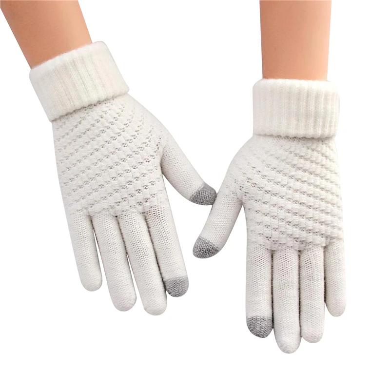 Winter Touch Screen Gloves Women Men Warm Stretch Knit Mittens Imitation Full Finger Guantes Female Crochet Thicken