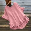 Loose Ruffled Short-Sleeve Top Solid Loose Ruffle Sleeve Short Sleeve Button Top