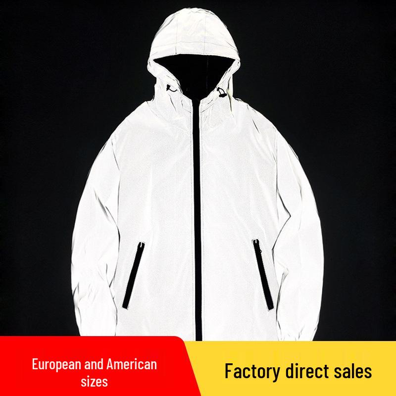 Winddichte reflektierende Jacke - Europäische/Amerikanische Größen, Unifarben, Trendig für Frühling/Herbst