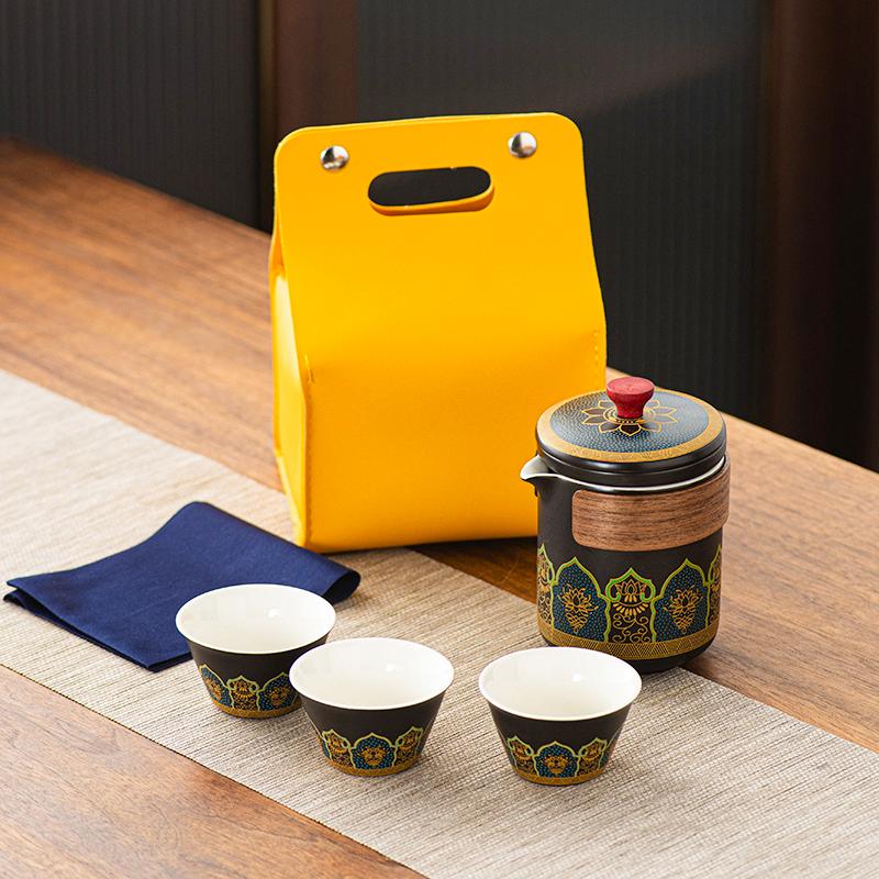Outdoor Travel Tea Set Home One Pot Four Cups Portable Storage Bag Ceramic Quick Cup Brewing Teapot Tea Cups