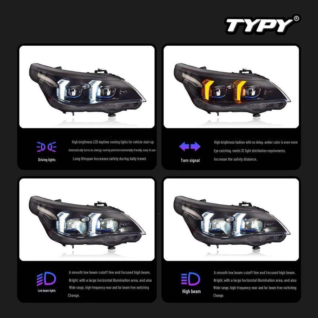 LED Lens Headlight Assembly with DRL & Turn Signals for 03-10 BMW 5 Series E60