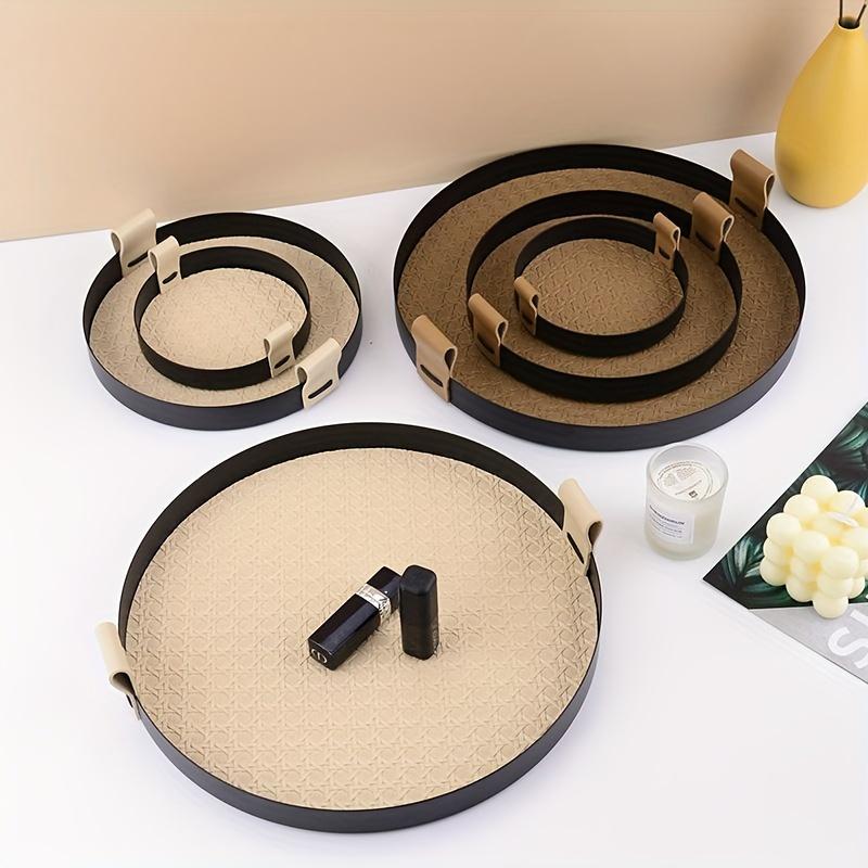 Nordic Round Jewelry Tray Woven Leather Storage Tray Living Room Kitchen Desktop Cosmetic Sundries Plate Home Decoration