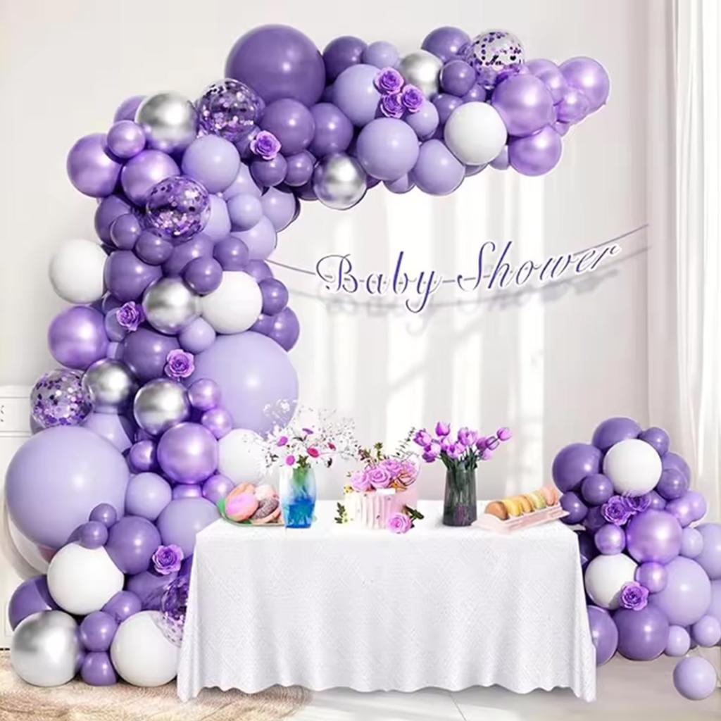 Kit Ghirlanda Palloncini Viola Metallico da 98 Pezzi, Palloncini Viola Metallico Argento Bianco per Matrimonio, Compleanno, Anniversario