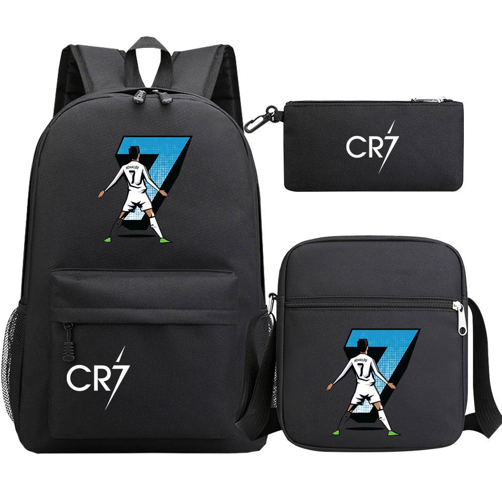 Football Star Cr7 3Pcs Boy Girl Back To School Book Bags, Student Shoulder Bag Pencil Case Backpack, Teenagers Mochila Men Women