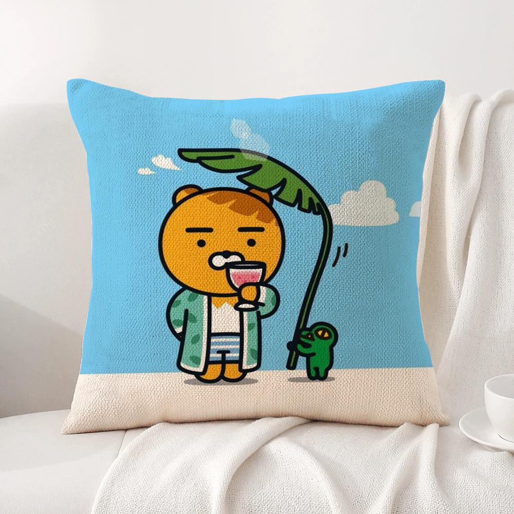 R-Ryan K-Kakao Cushion Cover Linen Organic Fabric Double-Sided Printing Breathable Pillow Case Sofa Home Decor Gift