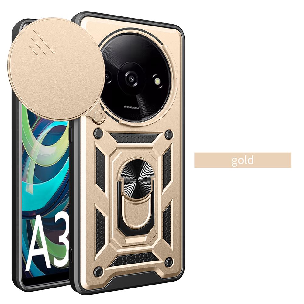 Hülle für Redmi A3 A3X 4G Hülle Schiebe-Kameraobjektiv Panzerringständer Schutzhülle für Xiaomi Redmi A3 Stoßfeste Capa