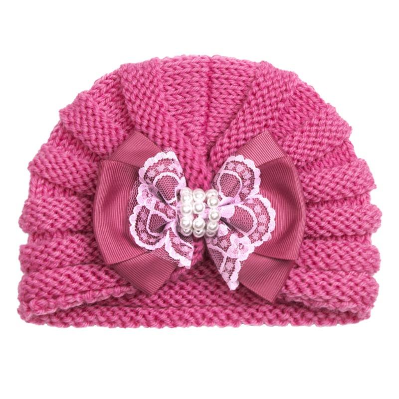 Winter new baby wool hat, children's pearl bow thermal pullover hat, baby hat
