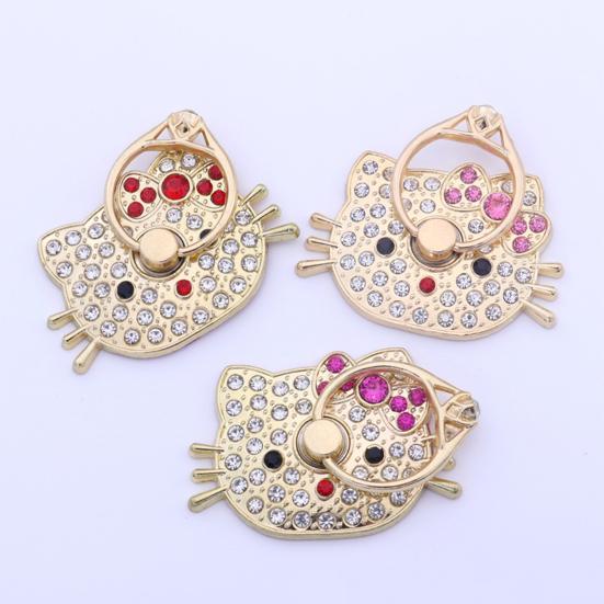 Finger Ring Holder Anti-fall 360-degree Rotating Cartoon Rhinestone Kitty Metal Mobile Phone Grip Stand for Home