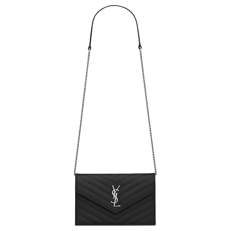 

Saint Laurent Ysl Конверт Срібний Логотип Стьобаний Шорсткий Текстурований Шкіряний Конверт Гаманець-ланцюжок Сумка на Плече Crossbody Жіночі сумки Чорний 393953BOW021000 Box(Basic Set+Box)